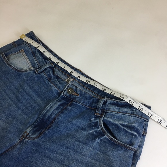 Distressed Patch Boyfriend Fit Denim Blue Jean by Bare Denim 100% Cotton - Picture 9 of 12